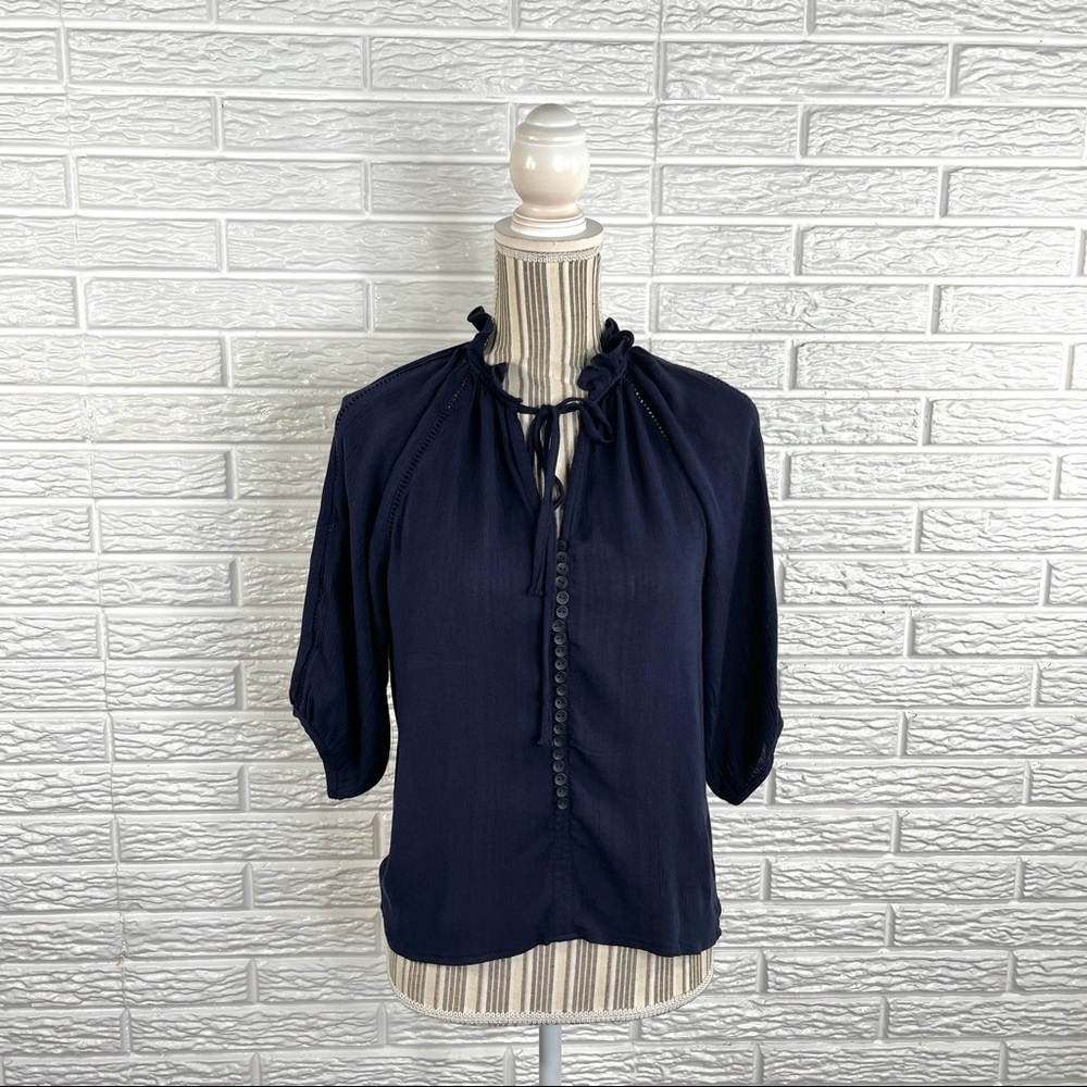 Roly Poly Dark Blue Ruffled Boho Top